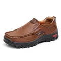 Premium men's casual brown leather loafers featuring a flexible and soft rubber sole - 38 / Casual Loafers(32378) / Deep Brown