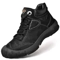 Schwarze Leder-Wanderschuhe für Herren, wasserdichtes und robustes High-Top-Modell. - 38 / Schwarz mit Fleecefutter