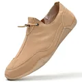 Stylish men's khaki casual outdoor loafers featuring bungee laces and textured rubber sole - 40 / Without Shoebox / Sand (1205)