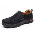 Men's premium black leather slip-on loafers with a soft and durable rubber sole design - 38 / Black (32378)