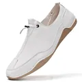 Premium white men's casual outdoor flat loafer shoes with drawstring detail size 42 - 40 / Without Shoebox / White (1205)