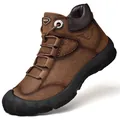 Wasserdichte braune Herren-Lederstiefel mit warmem Fleecefutter für Outdoor-Aktivitäten - 38 / Braun Fleece Gefüttert