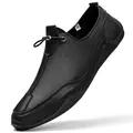Premium black leather men's casual flat shoes featuring octopus-style non-slip sole - 40 / Without Shoebox / Black (1205)