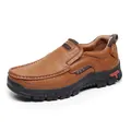 Men's brown slip-on casual leather shoe with durable outdoor rubber sole - 38 / Brown (32378)