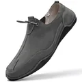 Stylish grey suede men's casual slip-on flat shoes featuring unique drawstring detail - 40 / Without Shoebox / Gray (1205)