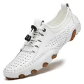 Luxe witte geperforeerde leren herenloafers met elastische veters en trekkoordsluiting - 38 / Wit Opengewerkt