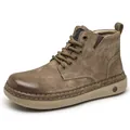 Vintage taupe leather high-top Martin boots for men with thick soles and lace-up design - 38 / Standard Style (7108 Gray) / Gray
