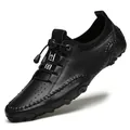 Zwarte leren heren driving shoes met ademend geperforeerd design en treksluiting - 38 / Zwart Opengewerkt