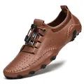Casual bruine leren heren driving schoenen met geperforeerde zachte zool - 38 / Light Brown Hollow Out