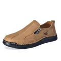 Men's casual tan leather slip-on shoes with hand-stitched detail and side zipper - 38 / Gold Yellow