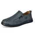 Men's casual slip-on loafers in dark green with visible handmade stitching details - 38 / Dark Green