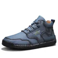 Classic blue leather motorcycle Martin boot with lace-up design and rubber sole - 38 / Blue