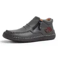 Casual men's mid-top leather boot in dark grey with side zipper and soft sole - 40 / Gray