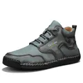 Men's casual martin boots in vintage teal blue leather finish with black stitched rubber sole - 38 / Green