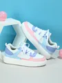 Vista lateral de zapatillas de plataforma pastel con paneles rosa, azul y morado - 38 / Blanco Rosa Luna