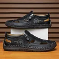 Sandali casual da uomo in pelle nera traspirante con dettagli cuciti a mano - 38 / Nero