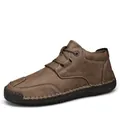 Men's casual brown leather boot with textured finish and durable rubber sole - 38 / Khaki