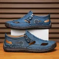 Eleganti sandali casual blu traspiranti da uomo con dettagli in pelle cuciti a mano - 38 / Blu