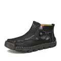 Premium black leather hand-sewn Martin boots for men with side zipper and warm lining - 39 / Black (dj9508)