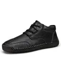 Classic black leather men's ankle boots with durable rubber sole and contrast stitching - 38 / Black