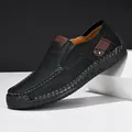 Handmade stitched black leather loafers for men, comfortable slip-on driving shoes - 40 / Black (8816)