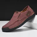 Durable hand-stitched wine red leather loafers for men with comfortable rubber sole - 40 / Wine Red (8816)