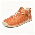 Stylische orangefarbene mittelhohe Outdoor-Freizeitschuhe für Herren mit Kontrastnähten - 38 / Orange