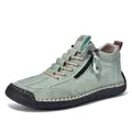 Stylish sage green men's mid-top casual Martin boots featuring side zipper and rubber sole - 37 / Light Green (AL1821)