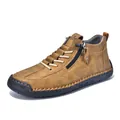 Men's classic brown Martin boots featuring a side zipper and durable rubber sole - 37 / Golden Yellow (AL1821)