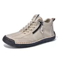 Men's tan mid-top casual Martin boots with side zipper and durable rubber sole - 37 / Beige (AL1821)
