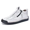 Men's white mid-top Martin boots featuring side zipper and durable rubber sole design - 37 / White (AL1821)