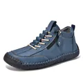 Blue men's casual Martin boots with side zipper and rubber sole - 37 / Blue (AL1821)