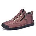 Elegant men's casual burgundy brown mid-top Martin boots featuring side zipper closure. - 37 / Wine Red (AL1821)