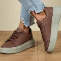 Baskets compensées marron pour femmes avec design à lacets élégant pour style décontracté - 35 / Base Grise Brune (9798-6)