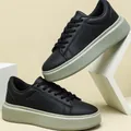 Baskets compensées noires tendance avec semelles vert grisâtre pour un look décontracté - 35 / Base Grise Noire (9798-6)