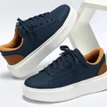 Baskets à plateforme bleu marine et marron avec semelle blanche épaisse pour femmes. - 35 / Bleu marine et brun (9798-6)