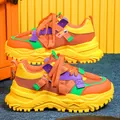 Sneakers platform colorate da donna con inserti in mesh traspirante e suola spessa - 35 / Arancione Viola Giallo