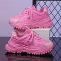 Stijlvolle roze chunky platform sneakers, ademende mesh vrijetijdsschoenen voor buitenwandelen. - 35 / Lichtroze