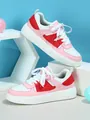 Stylish pink and red platform sneakers with comfortable soft sole and lace-up closure - 35 / Pink & White