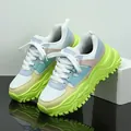 Vibrant chunky platform sneakers with neon green soles and pastel patchwork design - 38 / White Yellow Green Sole