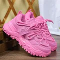 Ademende roze chunky platform sneakers voor dames met stijlvol mesh en dikke zool - 35 / Roze