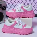 Stylish pink and white chunky platform sneakers with breathable mesh and thick soles - 38 / White Pink