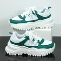 Stylish trendy green and white chunky platform dad sneakers with breathable design - 38 / White Green White Sole
