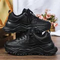 All-black platform chunky dad sneakers with comfortable breathable upper - 38 / Black