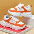 Fashionable orange and white chunky sneakers with thick breathable soles for casual wear - 38 / White Orange White Sole