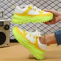 Trendy chunky dad sneakers with comfortable thick sole in white yellow neon green - 38 / White Yellow Green Sole