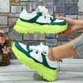 Chunky platform dad sneakers in white, dark green, and vibrant neon lime green - 38 / White Green with Green Sole