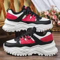 Stylish black white and red platform chunky sneakers with a breathable and lightweight design - 38 / White Black Red with White Sole