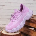 Bequeme atmungsaktive lila Flyknit-Sneaker für Damen mit welliger klobiger Sohle - Rosa-Lila