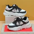 Stylish chunky sneakers in black and white with pink accents, featuring thick platform sole - 38 / White Black Pink with White Sole